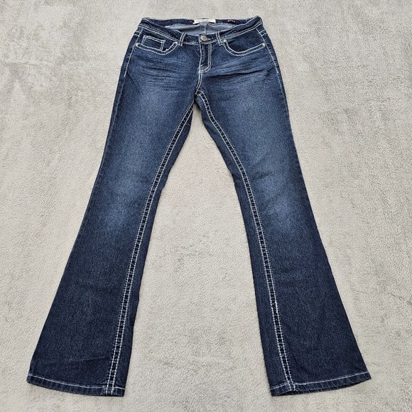 VGS Jeans womens size 6 boot cut contrast stitching stretchy studs/rhinestones - Picture 1 of 16